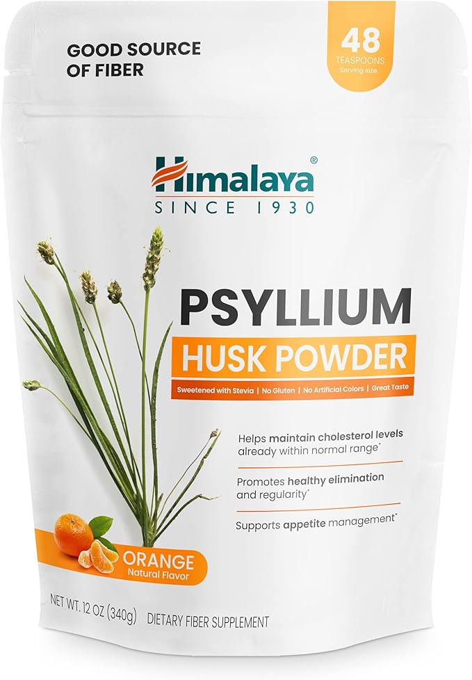 Himalaya Orange Psyllium Husk Powder, Daily Fiber Supplement for Regularity & Digestive Support, Sugar Free, Gluten Free, Vegan, No Artificial Colors, Easy-to-Mix,12 oz (340 g)