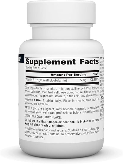 Source Naturals Vitamin B-12 Supports Energy Production* - 5 mg - 60 Fast Melt Vegan Formula