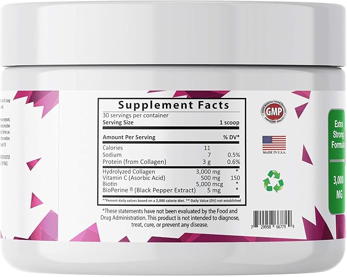 Max Collagen Plus C (30 Day Supply) - All Natural Collagen Powder with Biotin & Bioperine to Boost Anti Aging Hydration & Skin Firmness - 500mg Vitamin C - Strengthen Bones & Nails