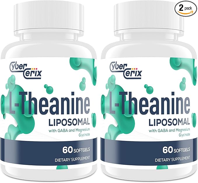 Liposomal L-Theanine 500mg, Complex with GABA 200mg & Magnesium 100mg, Extra Strength Supplement for Calm, Relaxation & Focus, Gluten Free - 120 Capsules