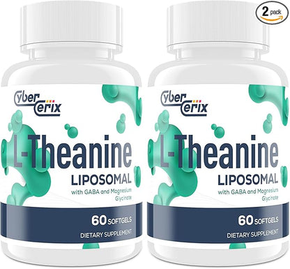 Liposomal L-Theanine 500mg, Complex with GABA 200mg & Magnesium 100mg, Extra Strength Supplement for Calm, Relaxation & Focus, Gluten Free - 120 Capsules