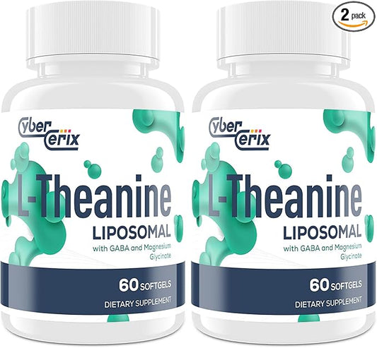 Liposomal L-Theanine 500mg, Complex with GABA 200mg & Magnesium 100mg, Extra Strength Supplement for Calm, Relaxation & Focus, Gluten Free - 120 Capsules