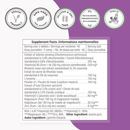 Supersmart - Adrenal Support (Advanced Formula) - with Rhodiola Rosea, Holy Basil Tulsi, Magnesium - Adaptogenic Herbs Supplement | Non-GMO & Gluten Free - 90 Tablets
