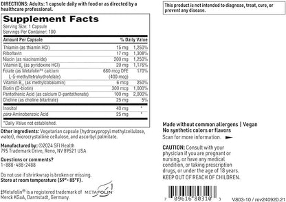 Klaire Labs B Complex Plus - High Potency B Vitamin Complex with B12 Methylcobalamin, B6 & Metafolin Folate - Energy, GI Tract & Brain Health Support - Hypoallergenic (100 Capsules)