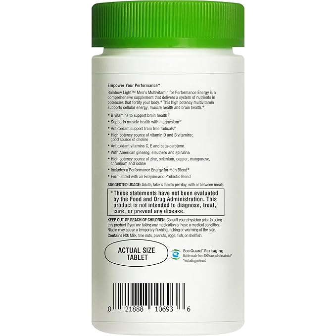 Rainbow Light Men's Multivitamin for Performance Energy, Multivitamin Supplement Provides High-Potency Source of Vitamin C, Vitamin D, Vitamin E and B-Complex, Vegetarian, 90 Count