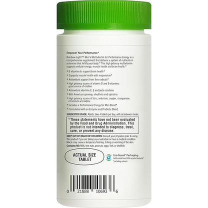 Rainbow Light Men's Multivitamin for Performance Energy, Multivitamin Supplement Provides High-Potency Source of Vitamin C, Vitamin D, Vitamin E and B-Complex, Vegetarian, 90 Count