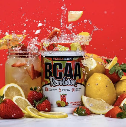 Musclesport BCAA Revolution Amino Acid Powder Supplement for Men & Women - Intra Workout Training Complex - Recovery Supplemen (Strawberry Lemonade, 30 Servings)