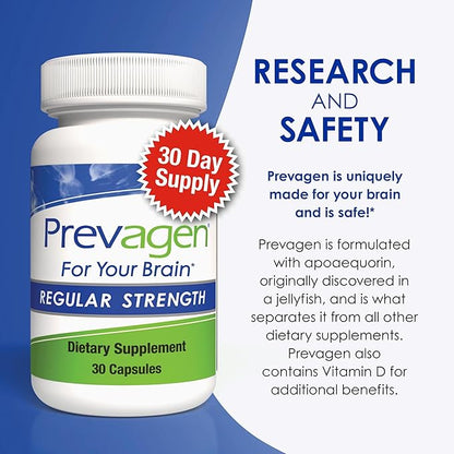 Prevagen Regular Strength - 90 Capsules (3-Pack of 30 Pills) | Prevagen Regular Strength is a supplement formulated for your brain with 10mg of Apoaequorin Plus Vitamin D3