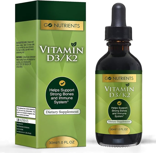 Go Nutrients Vitamin D3 K2 Drops – Liquid VIT D Supplement with MK7 for Adults & Kids – High Absorption Sublingual Support for Bone, Cardiovascular, Heart & Immune Health – 1 oz, 90 Servings