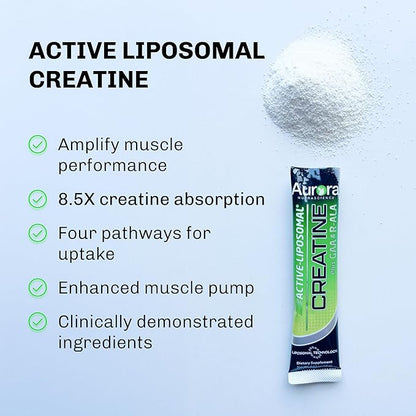 Aurora Nutrascience Liposomal Creatine + GAA & R-ALA Lemon Lime Powder Drink Mix, Increased Energy, Supports Exercise Performance & Muscle Growth, 10 Packets