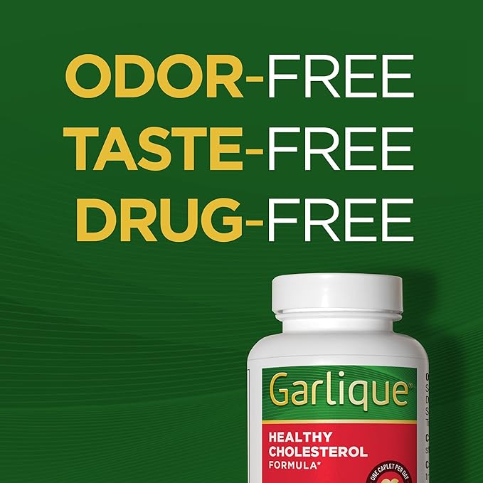 Garlique Garlic Extract Supplement, Healthy Cholesterol Formula, Odorless & Vegan-Friendly, 60 Caplets
