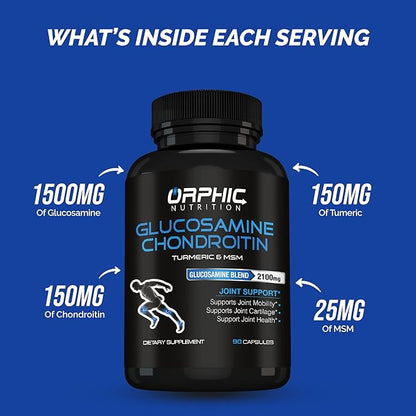 ORPHIC NUTRITION Glucosamine Chondroiting MSM 2100MG (90 Caps) - Joint Support Supplement for Men & Women* - Supports Joint Cartilage & Mobility
