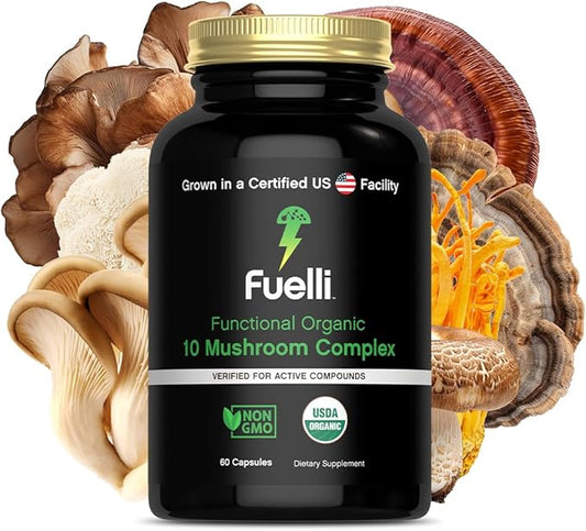 Mushroom Complex Supplement | 60 Organic Capsules | 10-in-1 Blend | with Lion’s Mane, Chaga, Turkey Tail, Cordyceps, Maitake, Shiitake, Reishi, & More | Grown in a Certified US Facility