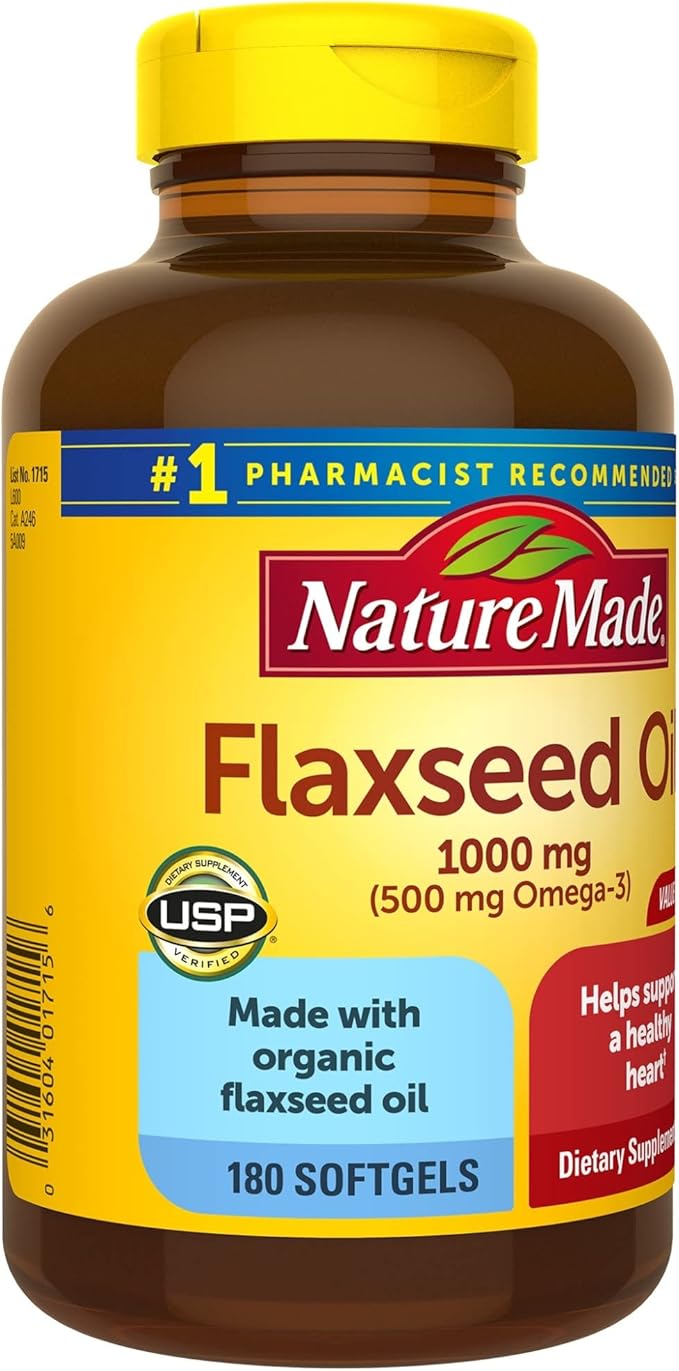 Nature Made Flaxseed Oil 1000 mg, Dietary Supplement for Heart Health Support, 180 Softgels (Pack of 2)