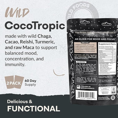 Organic Cocotropic Superfood Mushroom Hot Chocolate Mix, 8 oz | Non-GMO, Vegan, Gluten Free, Reishi Mushrooms, Chaga
