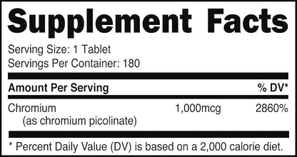 Bucked Up Chromium Picolinate 1000mcg Per Serving, Bucked Up Essentials (180 Servings, 180 Tablets)