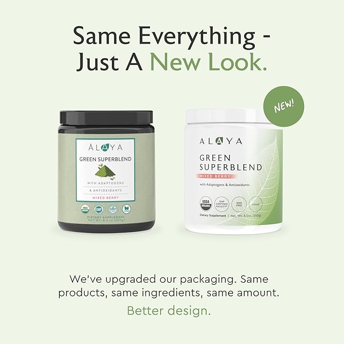 Alaya Organic Super Greens Powder - Premium Green Juice Superfood Supplement Powder - Adaptogens, Antioxidants & Probiotics Blend - USDA Organic, Non-GMO, Vegan - 30 Servings (Mixed Berry)