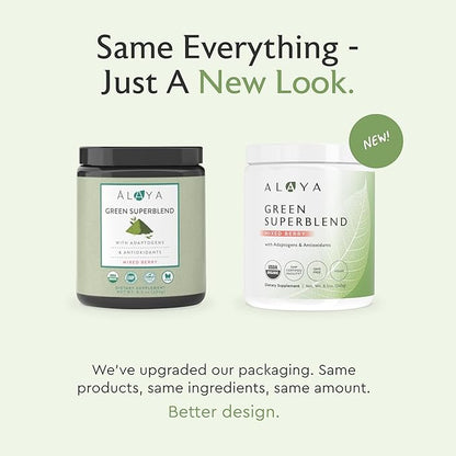 Alaya Organic Super Greens Powder - Premium Green Juice Superfood Supplement Powder - Adaptogens, Antioxidants & Probiotics Blend - USDA Organic, Non-GMO, Vegan - 30 Servings (Mixed Berry)