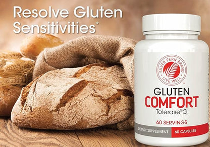Silver Fern Gluten Comfort with Tolerase G - 1 Bottle - 60 Capsules - Digestive Enzyme Made Specifically to Break Down and Digest Gluten Protein