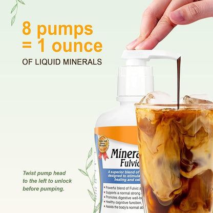 Vital Earth Minerals Fulvic Humic Mineral Blend Liquid with Pump – Fulvic Acid Supplement with 70+ Trace Minerals, Electrolytes for Recovery, Balance & Energy, 32 Oz