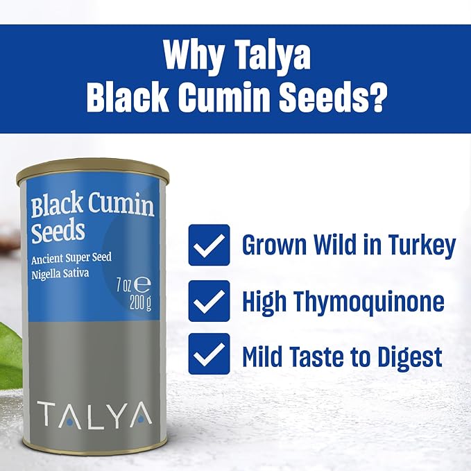 Black Cumin Seeds 7 oz (200 g) - Premium Quality Ancient Super Seed, Nigella Sativa, Immune Support, High Thymoquinone, Gluten Free, Non-GMO, Vegan