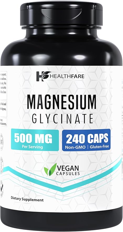 Magnesium Glycinate 500mg | 240 Veg Capsules | High-Absorption Chelated Magnesium | Gluten-Free | Non-GMO | Made in The USA