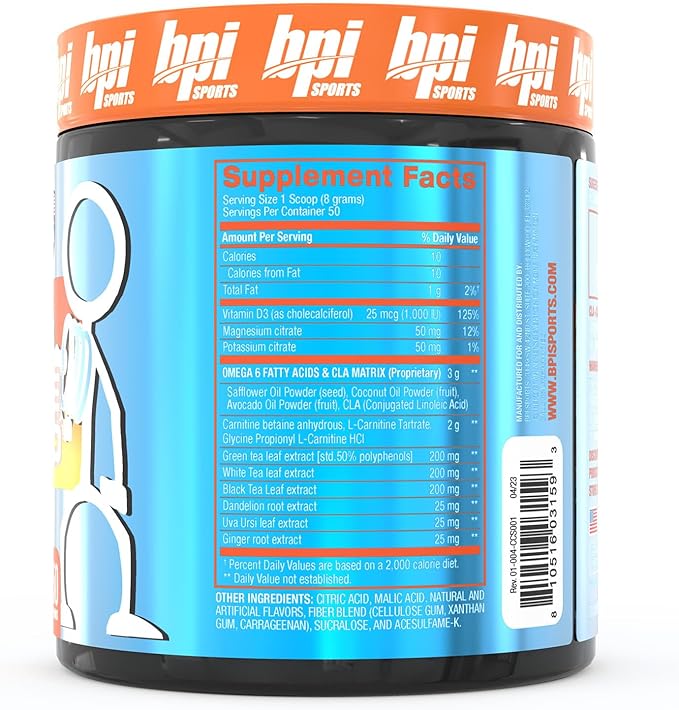 BPI Sports CLA + Carnitine Shredded Supports Lean Muscle & Promotes Fat Loss - Tropical Mango (14.1 oz. / 50 Servings)