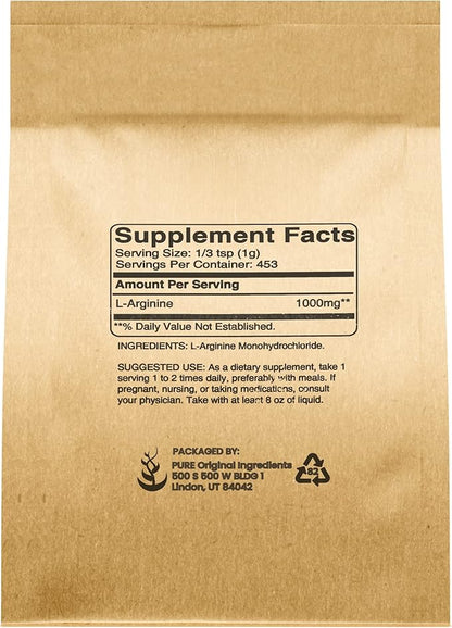 PURE ORIGINAL INGREDIENTS L-Arginine Powder (1 lb) Amino Acid, No Fillers, Dietary Supplement