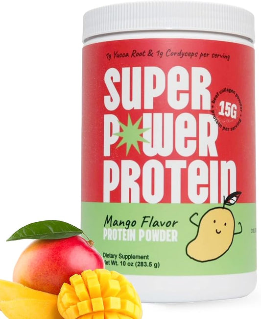 Hydrolyzed Beef Collagen Peptides Powder with Cordyceps & Yucca Root - Supports Muscle Recovery, Gut & Joint Health - Mango Flavor Protein Powder, 10oz