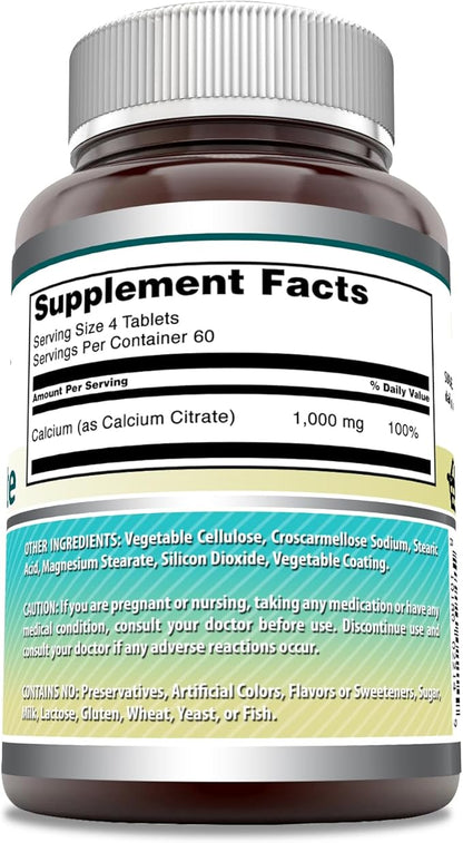 Amazing Formulas Calcium Citrate Supplement | 1000 Mg | 240 Tablets | Non-GMO | Gluten Free | Made in USA