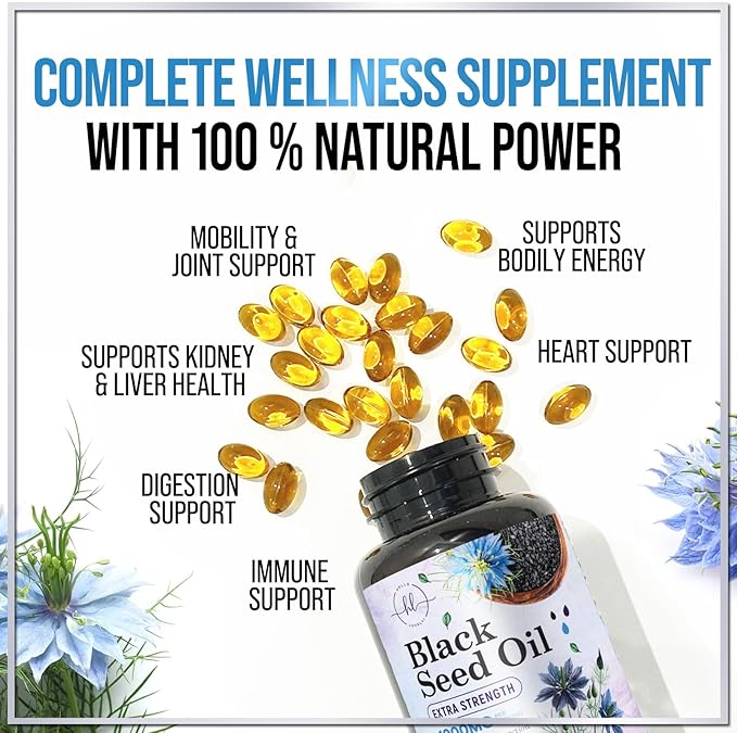 Premium Blackseed Oil 1000mg - Pure Nigella Sativa Black Seed with Thymoquinone (Non-GMO & Vegan) for Skin & Immune Support, Best Extraction Above Cold Pressed, Black Cumin Seed Oil - 120 Softgels