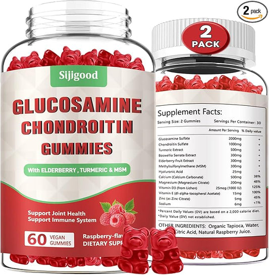 2 Pack Enhanced Glucosamine Chondroitin Gummies with MSM for Adults - Extra-Strength Joint Health & Flexibility, Antioxidant & Immune Support Supplement, 120 Count
