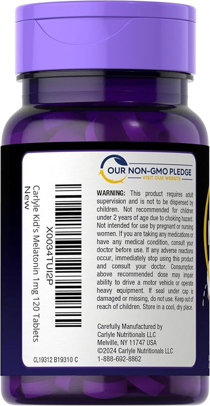 Carlyle Kids Melatonin 1mg | 120 Chewable Tablets | Fruit Flavor | Vegetarian Supplement | Non-GMO, Gluten Free Formula