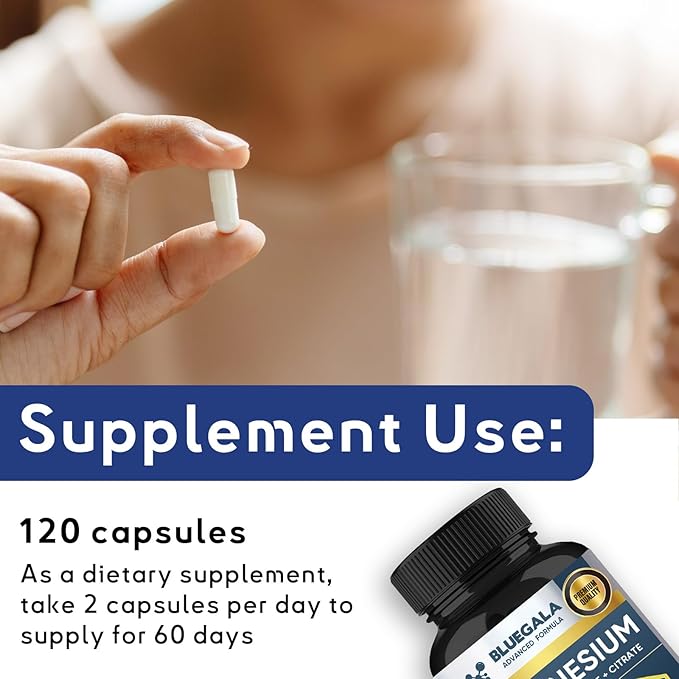 Magnesium Glycinate, 60 Day Magnesium Supplement, Highly Absorbable, Supports Muscle, Heart, Nerve Health, Boosts Metabolism, Non-GMO, Vegan, 120 Capsules