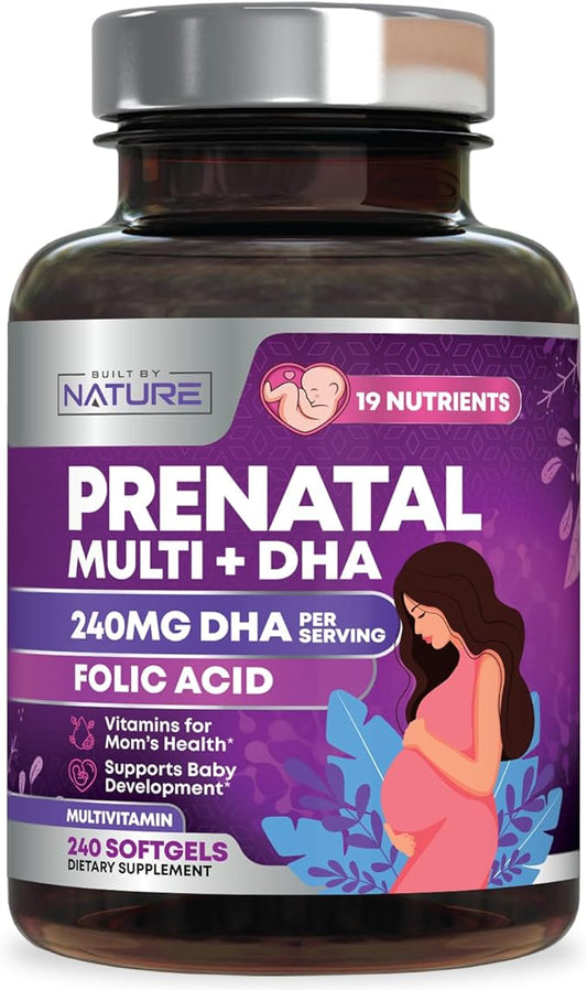 Prenatal Vitamins for Women - Multivitamin with DHA, Folic Acid, Vitamin C, B12, Iron & Omega-3 - Before, During & Post Pregnancy Supplement for Healthy Growth & Brain Development - 240 Softgels