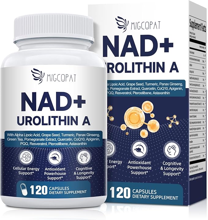 NAD Supplement for Women Men with Urolithin A, Resveratrol, PQQ, Alpha Lipoic Acid, Quercetin | NAD+ Supplement for Anti Aging, Energy, Antioxidant, Metabolism Support, 120 Capsules