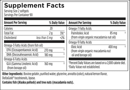Designs for Health OmegAvail Synergy - Omega Complex for Adults - Omega 3-6-7-9 Fatty Acids from Borage and Macadamia Oil + Triglyceride (TG) Fish Oil with DHA & EPA (180 Softgels)