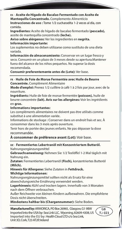 Fermented Cod Liver Oil & Concentrated Butter Oil | Natural Source of Fat Soluble Vitamins | Health Omega-3 Fats | Cold-Processed Oils (175ml)