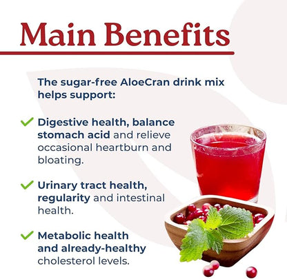 NatureCity AloeCran Sugar Free Drink Mix Supplement | Pure Aloe Vera, Cranberry Powder & Dietary Fiber| Unsweetened Cranberry Concentrate | Supports Digestive, Urinary & Metabolic Health | 60 Servings