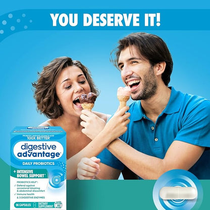 Digestive Advantage IBS Probiotics For Women and Men, Probiotics For Digestive Health & Intensive Bowel Support with Digestive Enzymes For Gut Health, Occasional Bloating & Immune Support, 96 Capsules