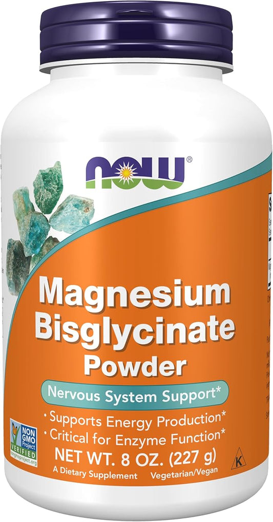 NOW Foods Supplements, Magnesium Bisglycinate Powder, Enzyme Function*, Nervous System Support*, 8-Ounce