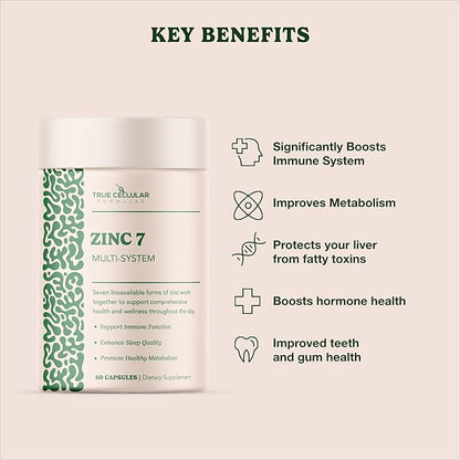 Zinc7 Daily Immune Support (50mg): Triple Action Zinc Complex for Deep Sleep, Mental Clarity & Strong Immunity | Natural Energy, Hormone & Metabolism Support | 60 Vegan Capsules