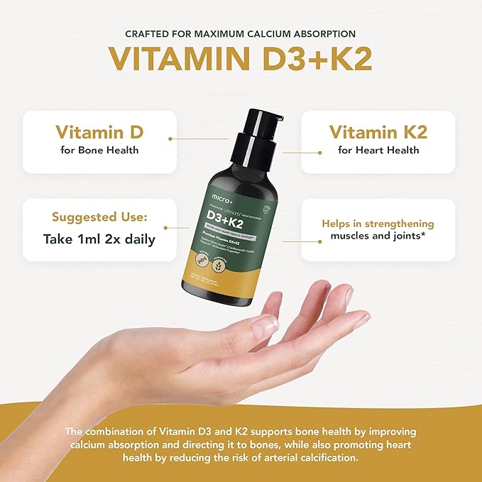 D3K2+ by Micro+ Vitamin Supplement with LifeSorb Technology - D3 K2 Supplement, Bone & Immune Health