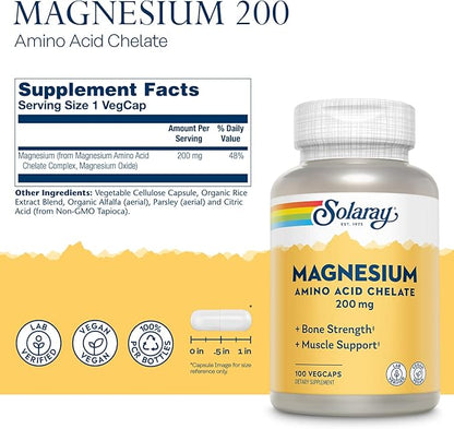 Solaray Magnesium Amino Acid Chelate, Healthy Bone Strength, Muscle, Nerve & Cardiovascular Support, 100 VegCaps
