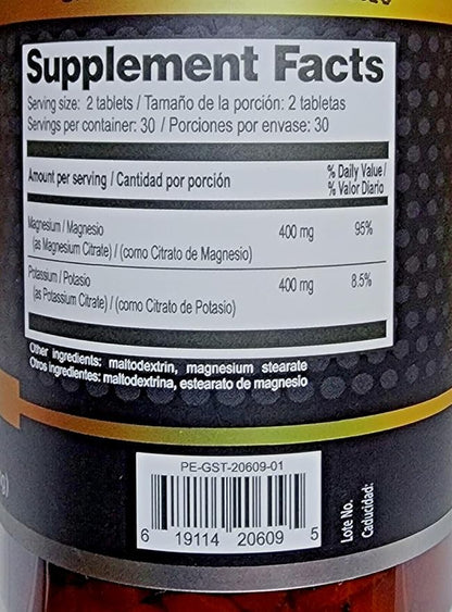 Magnesium Potassium Citrate Nutricost Potassium (400mg) Magnesium (400 mg) Citrates, 60Capsules -PLANTIMEX Dietary Supplement 60 Tablets. (800 mg)