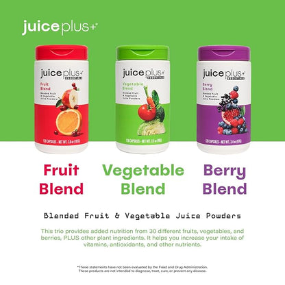 Juice Plus+ Fruit, Vegetable & Berry Blend - Fruit and Vegetable Supplement for Immune Support, Cognitive Health & Radiant Skin - 3 Bottles, (120 Capsules Each)