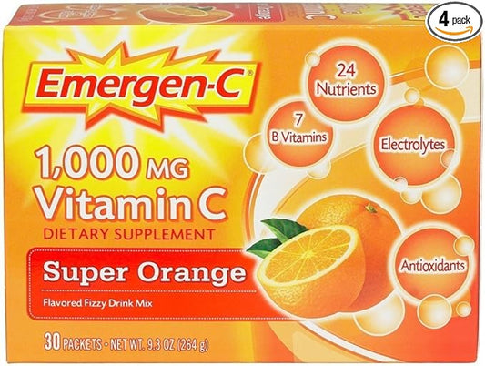 Emergen-C Super Orange Vitamin C - 30 Count (Pack of 4) (Packaging may vary)