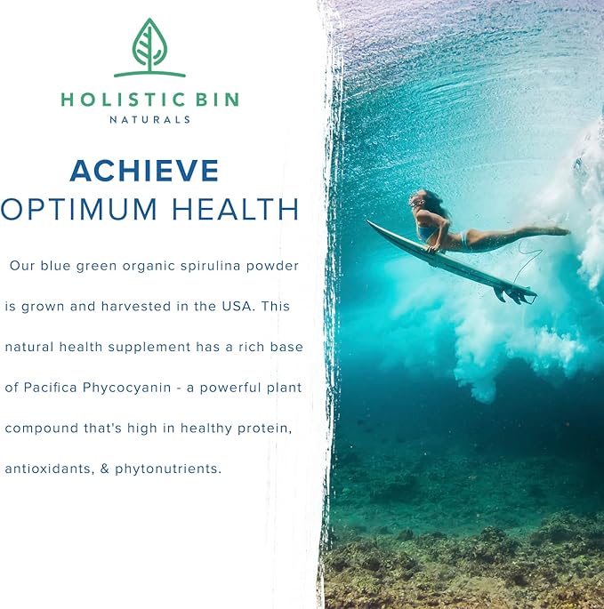 HOLISTIC BIN Blue Spirulina Powder - Organic Blue-Green Algae Supplement, Rich Source of Vegan Protein, Vitamins, & Phytonutrients, Ideal for Smoothies, Baked Goods, & Natural Food Coloring - 50 Grams