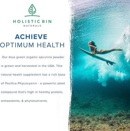 HOLISTIC BIN Blue Spirulina Powder - Organic Blue-Green Algae Supplement, Rich Source of Vegan Protein, Vitamins, & Phytonutrients, Ideal for Smoothies, Baked Goods, & Natural Food Coloring - 50 Grams