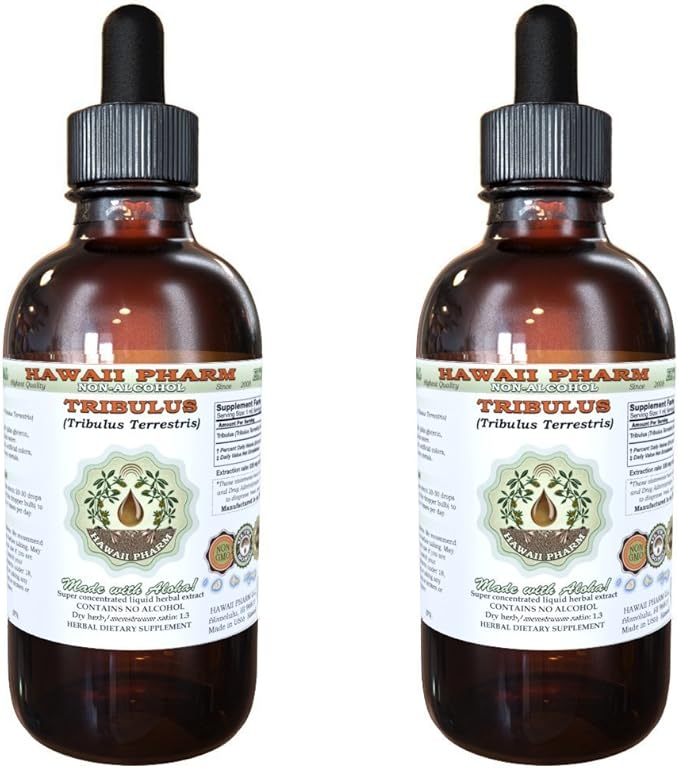 Hawaii Pharm Tribulus Alcohol-Free Liquid Extract, Tribulus (Tribulus Terrestris) Dried Fruit Glycerite Natural Herbal Supplement, USA 2x2 fl.oz